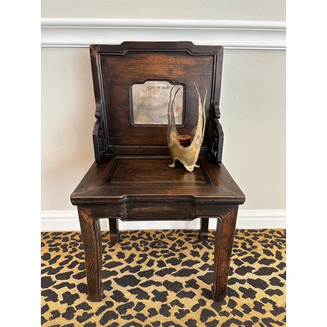 19th Century 19th Century Chinoiserie Carved Hardwood Chair With Stone Panel For Sale - Image 5 of 12