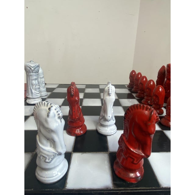 Chess Coffee Table with Wrought Iron and Ceramic Board, Ceramic Game Pieces, 1960s For Sale - Image 15 of 18