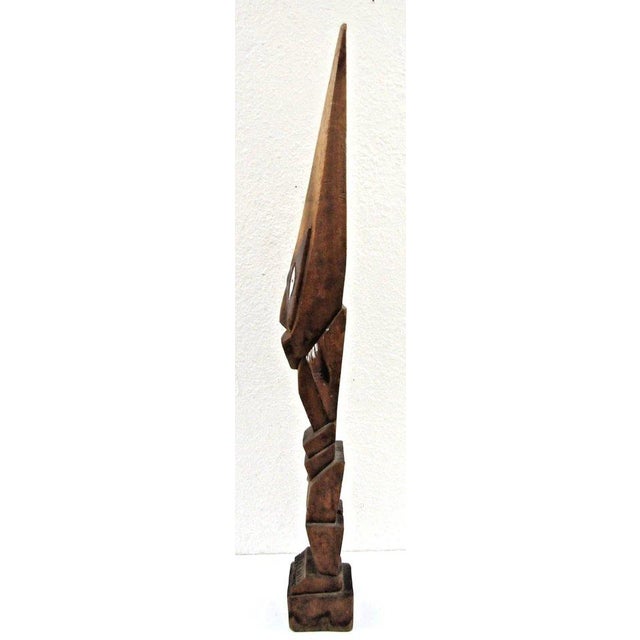 Antique West African Voodou Folk Art Hand-Carved Wooden Papa Legba Sculpture Measures 3" wide, 3 1/8" deep and 28 1/2"...