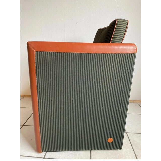 Postmodern Striped Leather Cognac Club Chair from Fendi, 1990s For Sale - Image 3 of 7