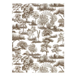 The House of Scalamandré Garden Toile Wallpaper, Espresso For Sale