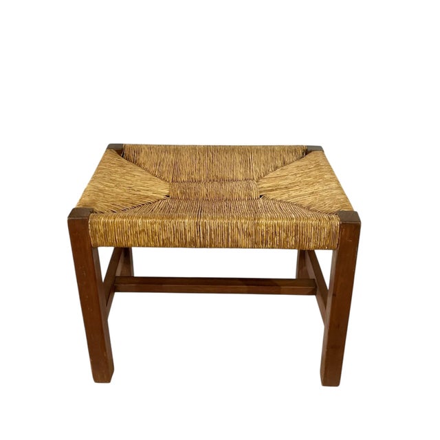 Antique Arts and Crafts Oak and Rush Seat Footstool For Sale - Image 4 of 12