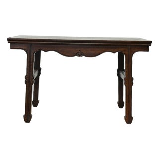 Oriental Brown Stain Tall Legs Rectangular Display Easel Stand Table For Sale