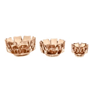 Vintage Trio of Orrefors Sweden Crystal Corona Bowls Signed by Lars Hellston For Sale