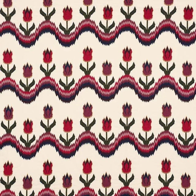Sample - Schumacher Tulip Flamestitch Embroidery Fabric in Jewel For Sale