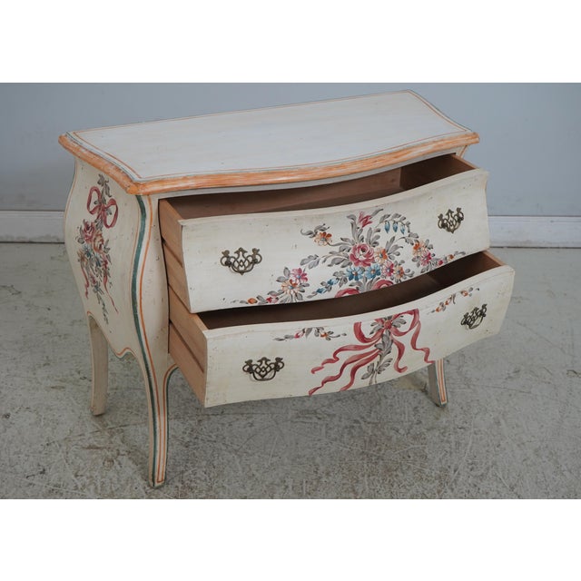 1970s Venetian Paint Decorated 2 Drawer Bombe Commode Chest For Sale - Image 5 of 18