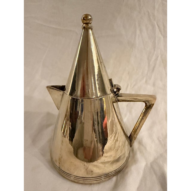 Silver Mid 20th Century Art Deco Silver-Tone Metal Tea Set – Teapot, Sugar Pot & Milk Pot, 3-Piece For Sale - Image 8 of 10