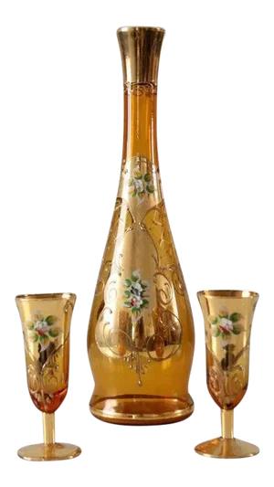 Vintage Italian Hand-Painted Decanter & Glasses - Set of 3