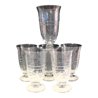 Set of 6 Classic Etched Crystal Water Glasses by Rock Sharpe, Ca. 19030-40's. Rock Sharpe For Sale