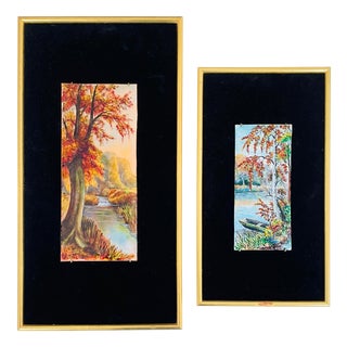 P. Bonnet, Landscapes, Limoges Enamel on Velvet Background, 20th Century, Set of 2 For Sale