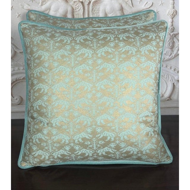 Custom Fortuny Decorative Pillows in Gilt Gold & Aquamarine, Italy For Sale - Image 10 of 13