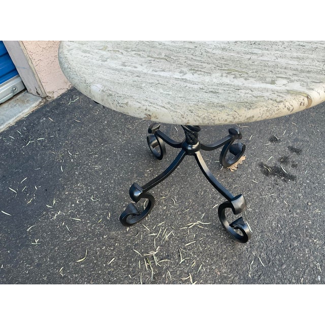 Kreiss Travertine Table With Iron Base For Sale - Image 9 of 10