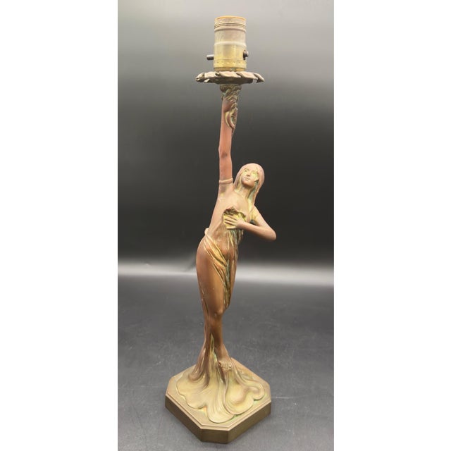 Figurative Antique Signed Ludwig Beck ( L. Beck ) Bronze Art Nouveau Table Lamp For Sale - Image 3 of 13
