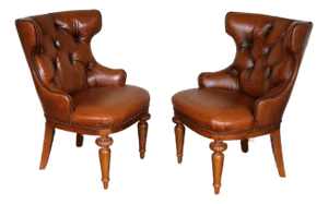 Vintage Pair of Brown Leather Tufted Side Chairs by Century Furniture