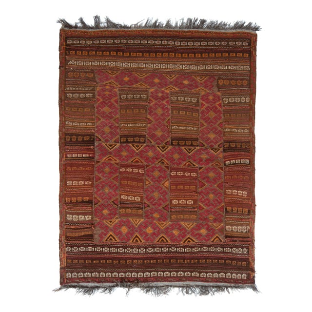 Textile Vintage Afghan Kilim Rug in Red and Beige-Brown Tribal Patterns For Sale - Image 7 of 7