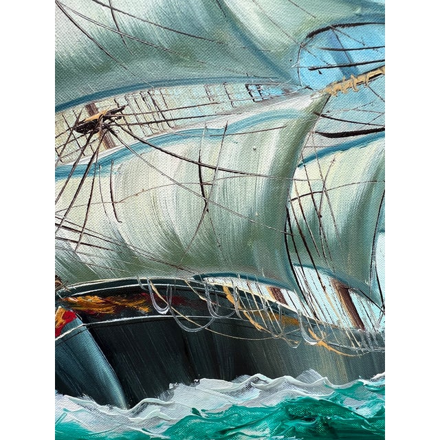 Mid 20th Century Original Oil Painting of Clipper Ship at Sea in Carved Gilt Frame, Signed Bransom For Sale - Image 4 of 16