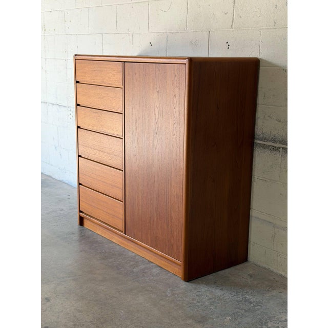 Mid-Century Modern Teak Tall Dresser With 6-Drawers and Interior Shelving Danish Mid-Century Modern 1970s For Sale - Image 3 of 12