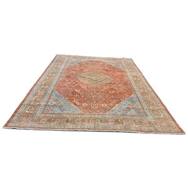 Antique Joshegan Rug – Traditional Persian Floral Design in Red & Light Blue For Sale - Image 4 of 4