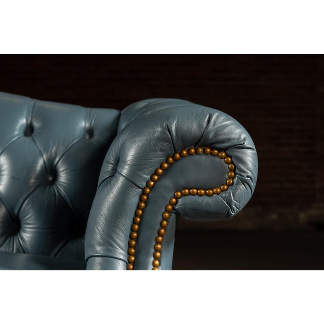 Vintage Tufted Leather Chesterfield Sofa in Blue For Sale - Image 12 of 16