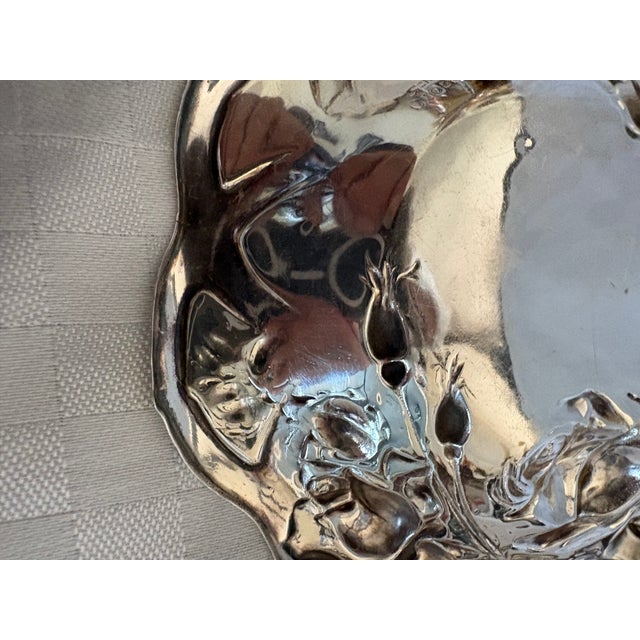 19th C Art Nouveau Sterling Silver Rose Bowl or Bonbon Dish For Sale - Image 12 of 14
