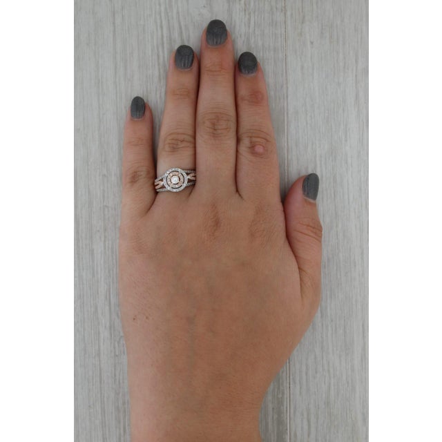 Metal 0.58ctw Diamond Halo Engagement Ring 14k White Rose Gold Size 7 Cathedral For Sale - Image 7 of 8