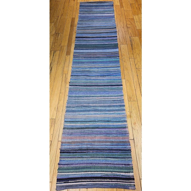 Antique American Amish Rag Runner, Handwoven Wool & Cotton, Stripe Pattern, 3x26 For Sale - Image 11 of 18