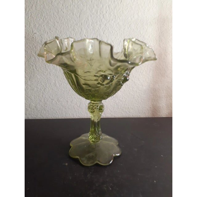 Fenton Art Glass Company 1950s Fenton Cabbage Rose Pattern Ruffled Pedestal Compote For Sale - Image 4 of 6