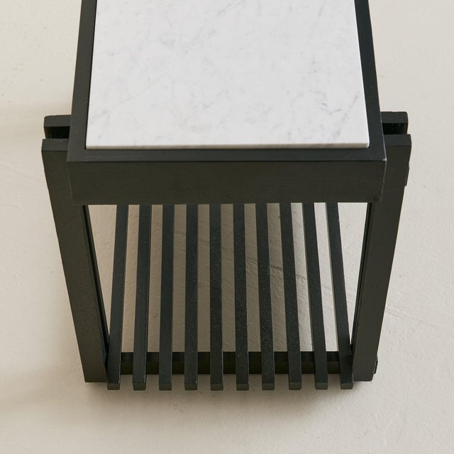 Wood French Black Wood Side Table with White Marble, 1970s - 2 Available For Sale - Image 7 of 10