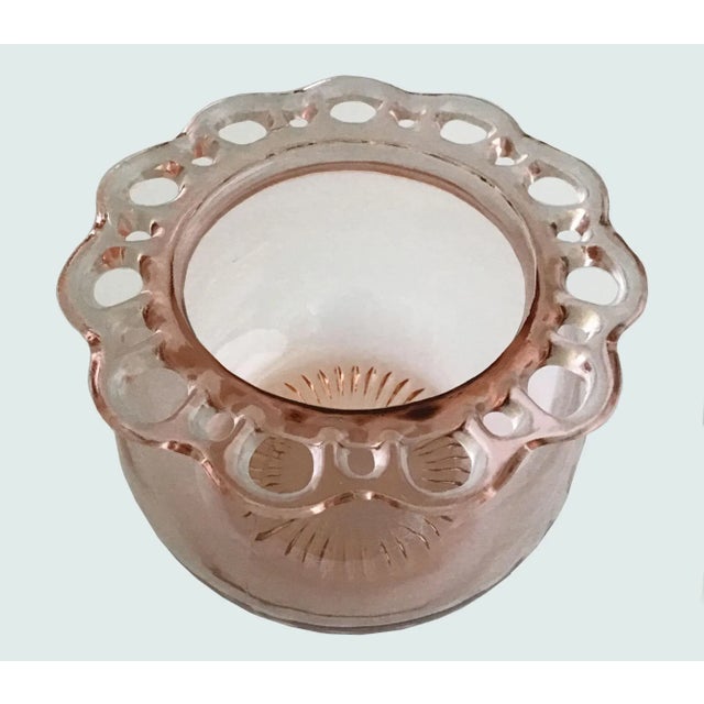 Vintage Lace Edge Depression Pink Glass Flower Bowl For Sale - Image 4 of 12