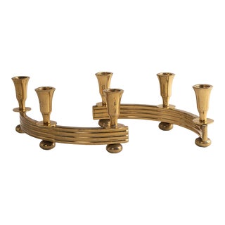 Vintage Mid-Century Curved Dirilyte Brass Candlestick Pair For Sale