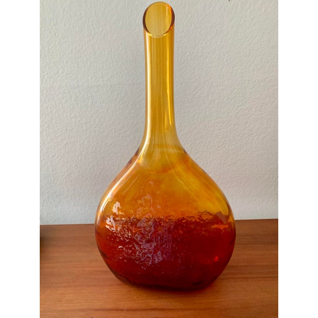 60s〜 BLENKO Glass Vase Vintage 1960s Blenko Bubble Glass Blue Oval Vase Wayne