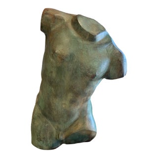 Late 20th Century Classical Torso in Verdigris Cast Metal For Sale