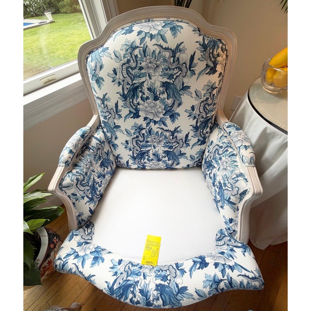 Custom Blue and White Marquis Bergere Chair and Ottoman Set Upholstered in Ralph Lauren For Sale - Image 13 of 18