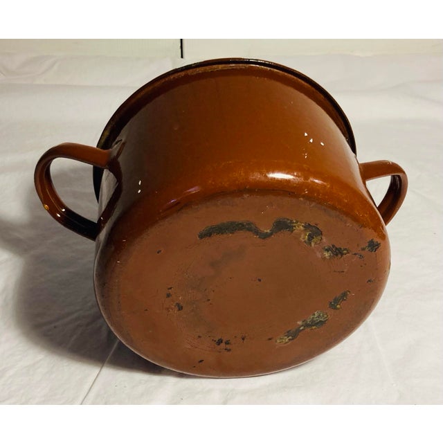 Campaign Vintage Enamelware Pot for Camp Cooking for Plants or Flowers Display Two Handles For Sale - Image 3 of 6
