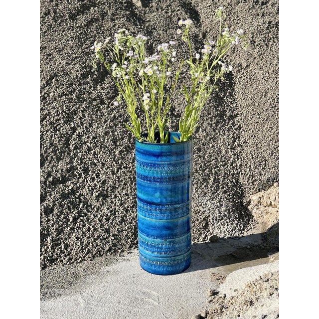 Ceramic Cylindrical Ceramic Rimini Blue Vase from Bitossi, Italy 1960s For Sale - Image 7 of 18