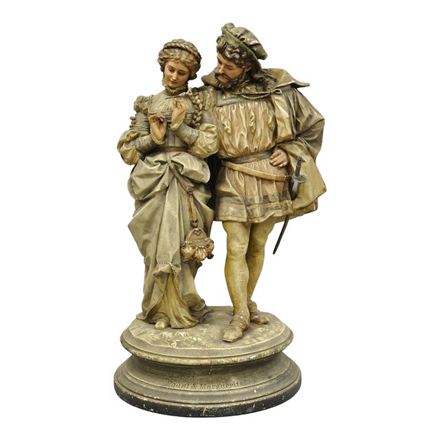 Antique French Renaissance Hennecke & Co "Faust & Marguerite" Plaster Statue For Sale