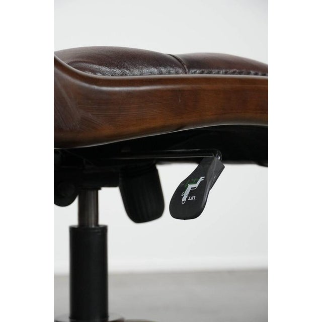 English-Style Chesterfield Swivel Office Chair in Cowhide For Sale - Image 9 of 16