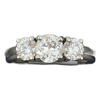 1.50 Ct 3-Stone Diamond Platinum Ring Size 6.5 For Sale