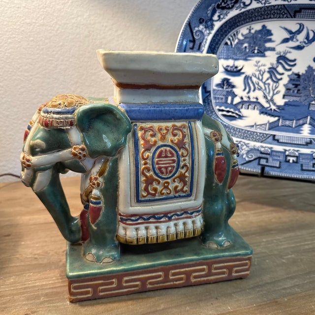 Celadon 1970s Salesman Sample of a Ceramic Elephant Garden Seat For Sale - Image 8 of 12