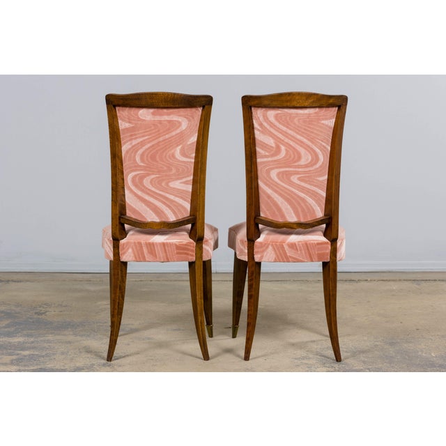 1940s French Parisian Art Deco Oak Dining Chairs in Blush Velvet - Set of 6 For Sale - Image 18 of 18