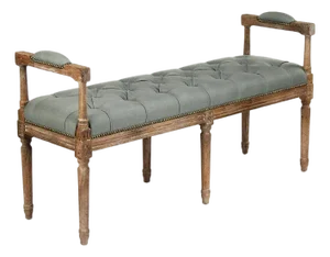 Nicolas Tufted Bench with Armrests - Seafoam Linen / Limed Grey Oak Frame