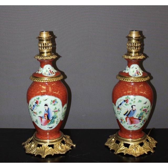 Porcelain Lamps with Chinese Decoration and Gilt Bronze Frame, 1890s, Set of 2 For Sale - Image 16 of 17