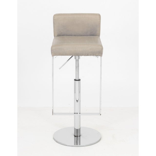 Late 20th Century Modern Gray Leather and Chrome Bar Stools, 4 For Sale - Image 5 of 11