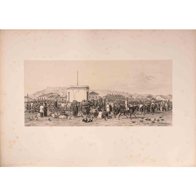 Traditional Auguste Raffet, Vue du Marché de Lisbonne, Lithograph, 1844 For Sale - Image 3 of 3