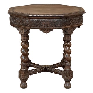 Antique French Renaissance Octagonal Barley Twist Table For Sale