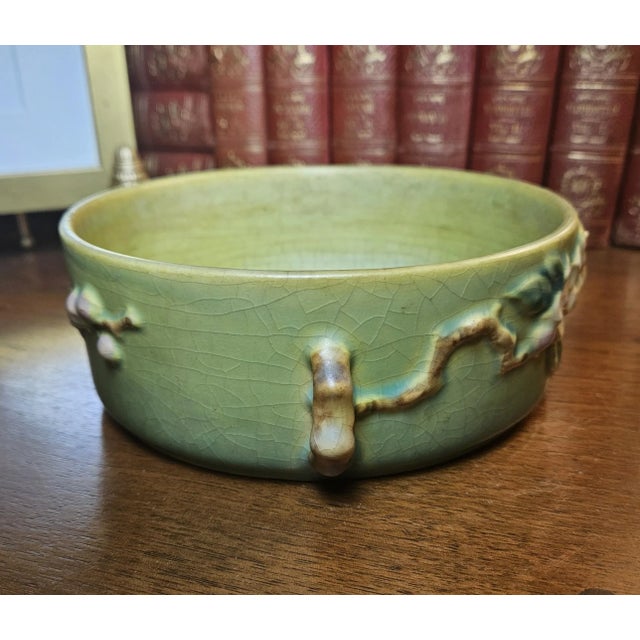 Ceramic 1940s Roseville "Apple Blossom" Green Bowl For Sale - Image 7 of 12