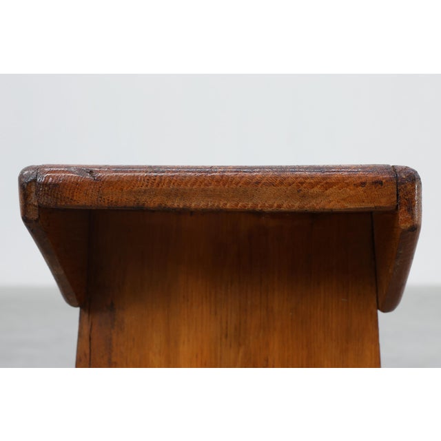 Rustic Pine Stool with Cut-Out Trestle Legs, Sweden, 1920 For Sale - Image 11 of 17