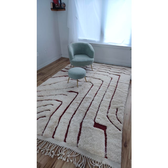 Moroccan Handmade Moroccan Beni Mrirt Rug, Ivory Oxblood Topographic, 9'9" X 6'8" For Sale - Image 3 of 15