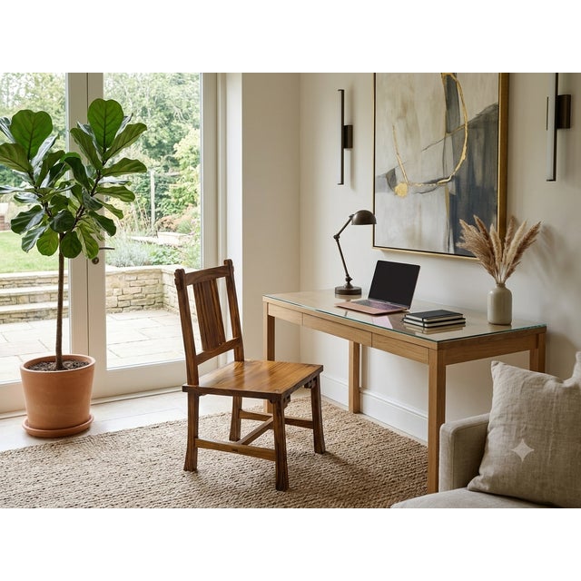Zen Oriental Straight Legs Bars Backrest Solid Wood Chair For Sale In San Francisco - Image 6 of 9