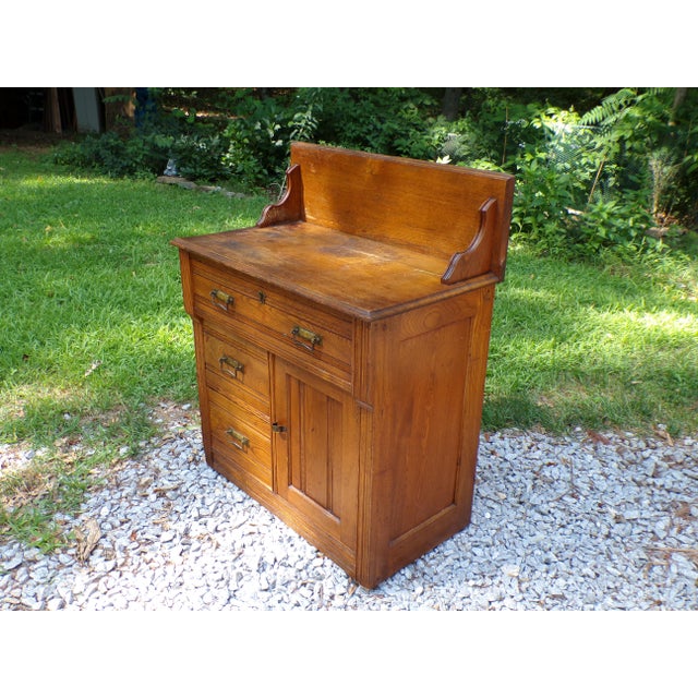 Antique Oak Chest Commode Washstand Dry Sink Country Farmhouse Cabinet Dresser For Sale In Boston - Image 6 of 15